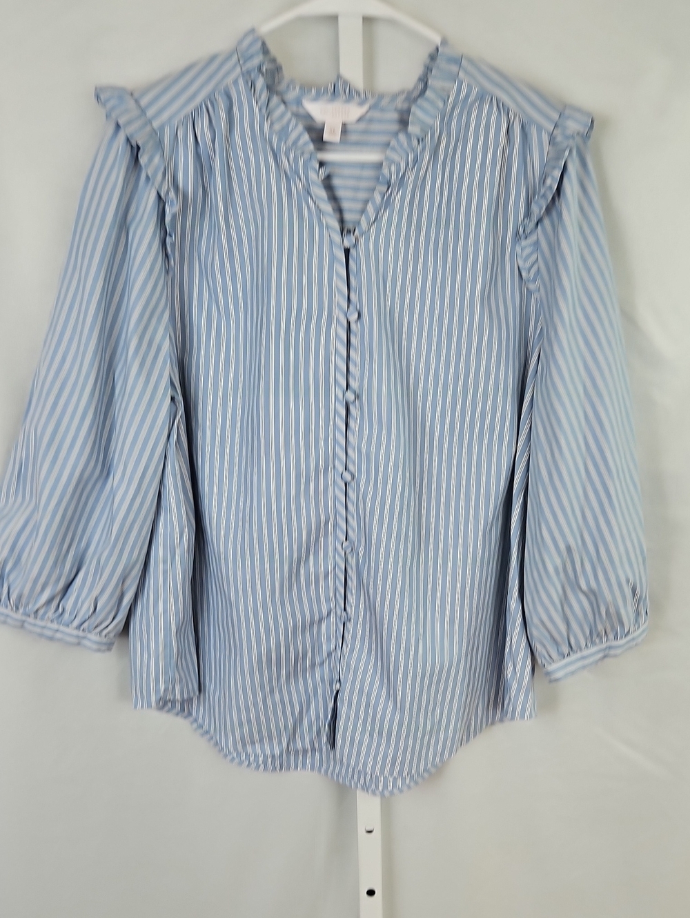 LC Lauren Conrad Blue White Striped Ruffle V-Neck Blouse Size XL